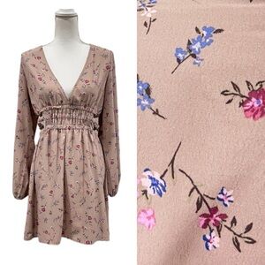 Nordstrom Ever After Ditsy Floral Side Cutouts Long Sleeve Smocked Mini Dress